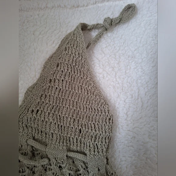 NWOT Zara Gorgeous Crochet Knit Tie Front Summer Top Olive Green Large - Picture 2 of 11